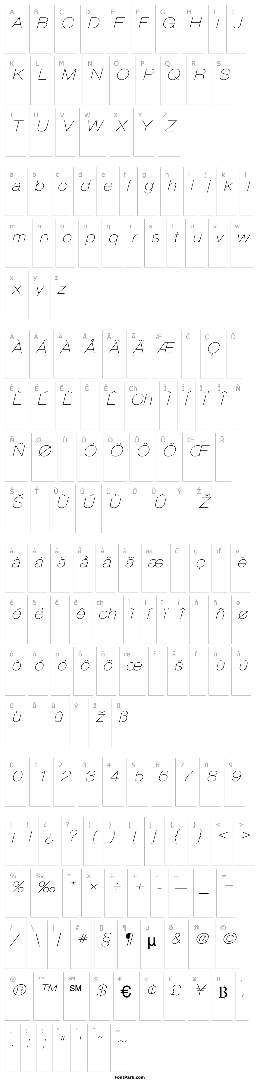 Overview HelveticaExtObl-Thin