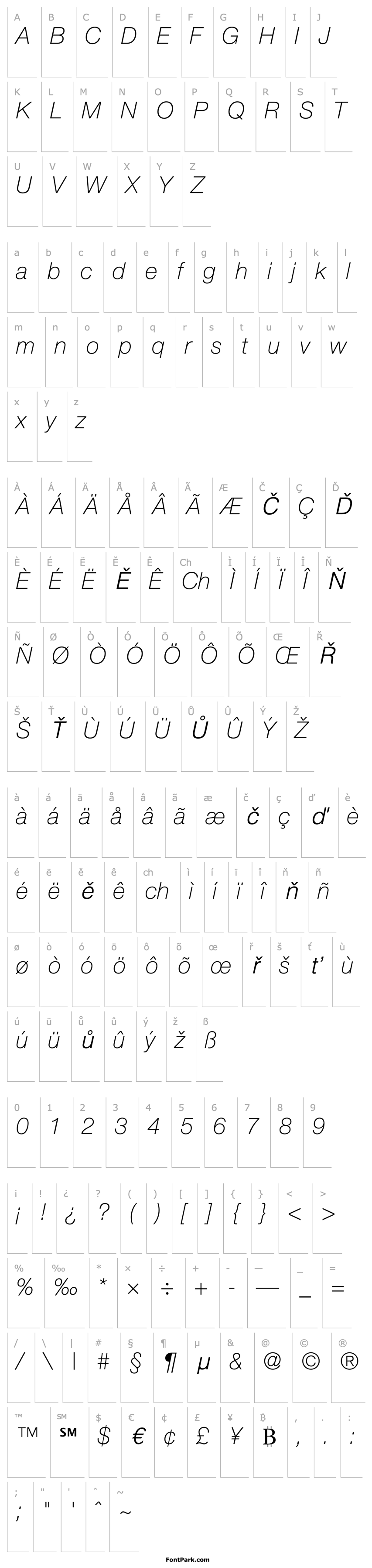 Overview HelveticaNeue-ThinItalic