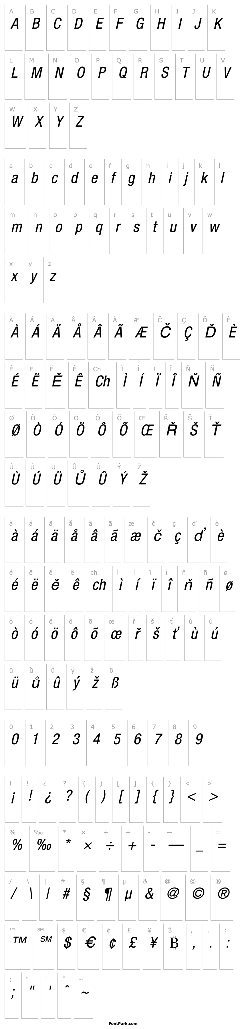 Přehled HelveticaNeueCond Italic