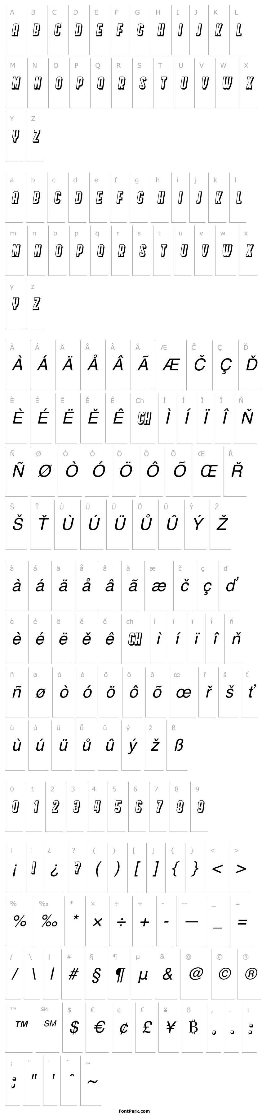 Přehled Hindenburg Condensed Shadow Italic