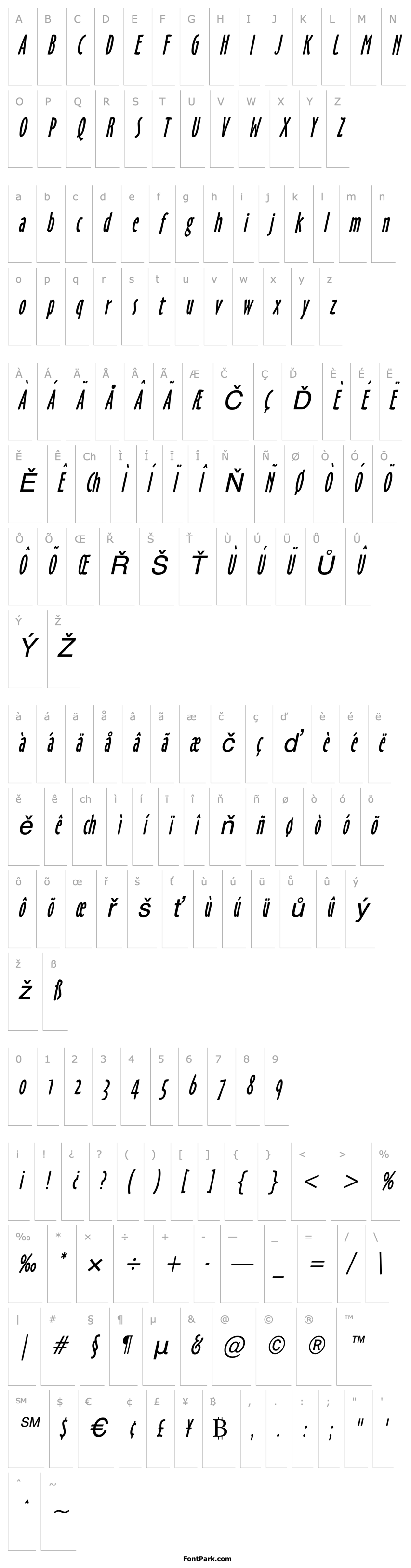 Přehled Hobby Condensed Italic