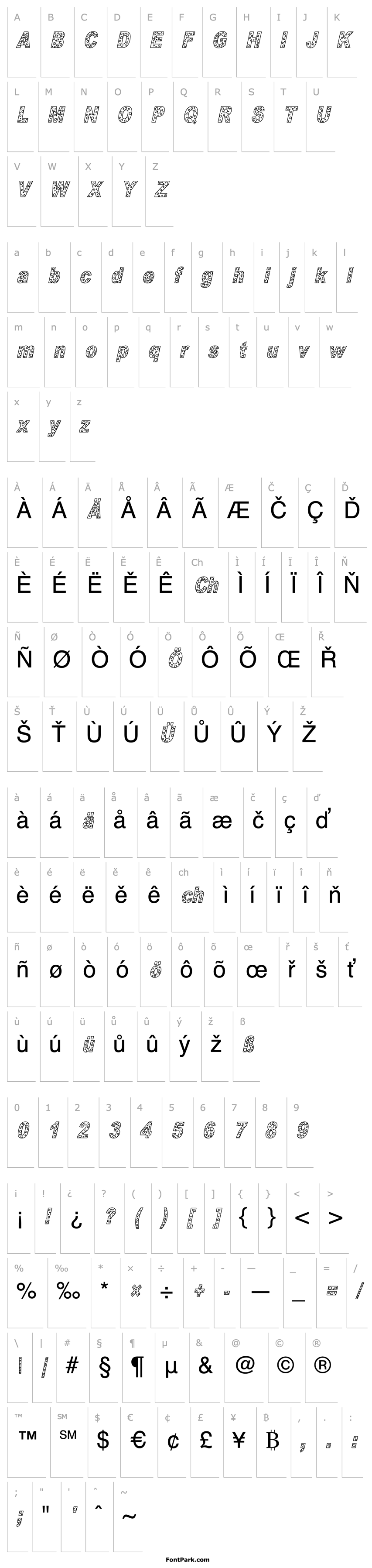 Přehled HOLE 3 cursive outline