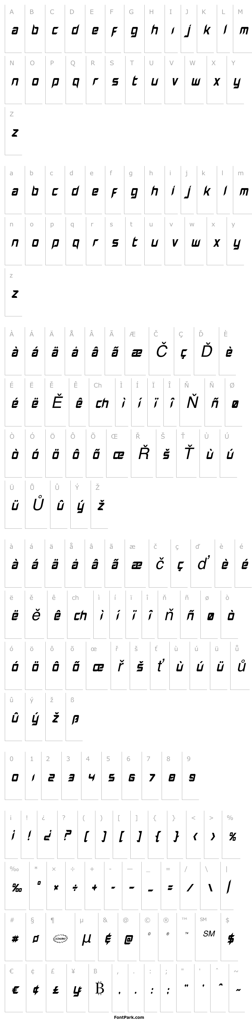 Přehled Hollow Point Condensed Italic