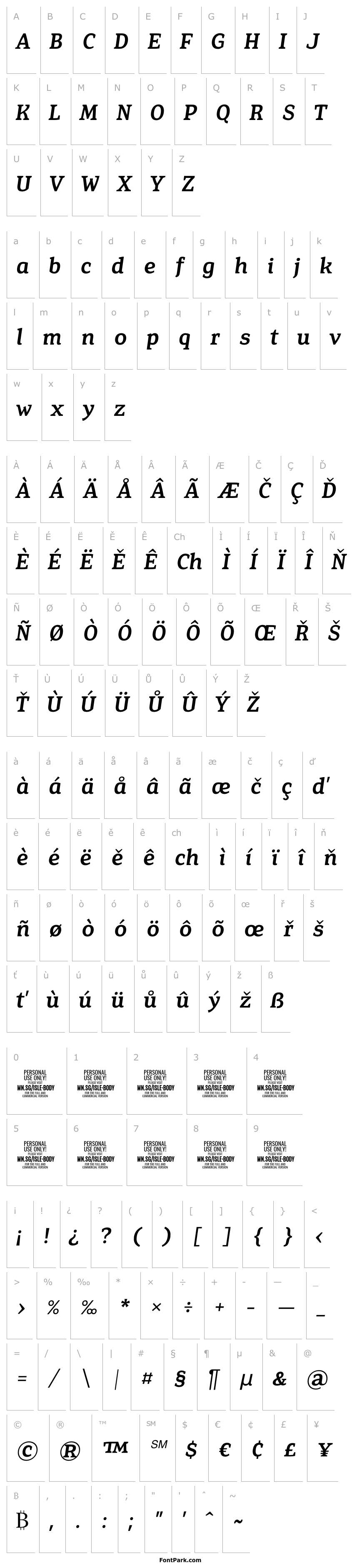 Přehled Isle Body PERSONAL USE Medium Italic
