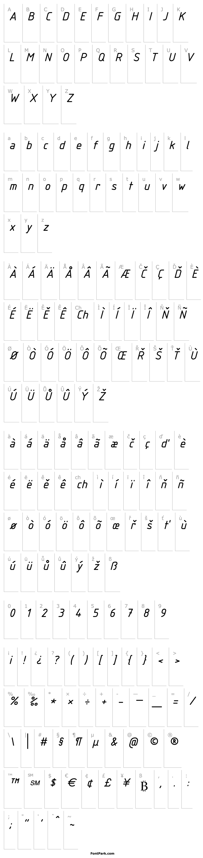 Přehled ISOCPEUR Italic