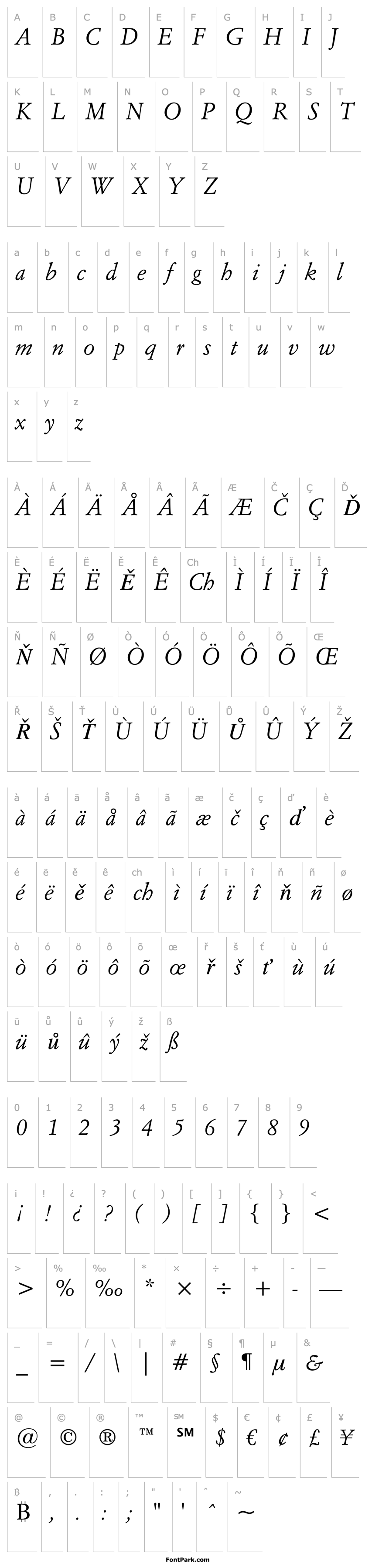 Přehled ItalianGarmnd BT Italic