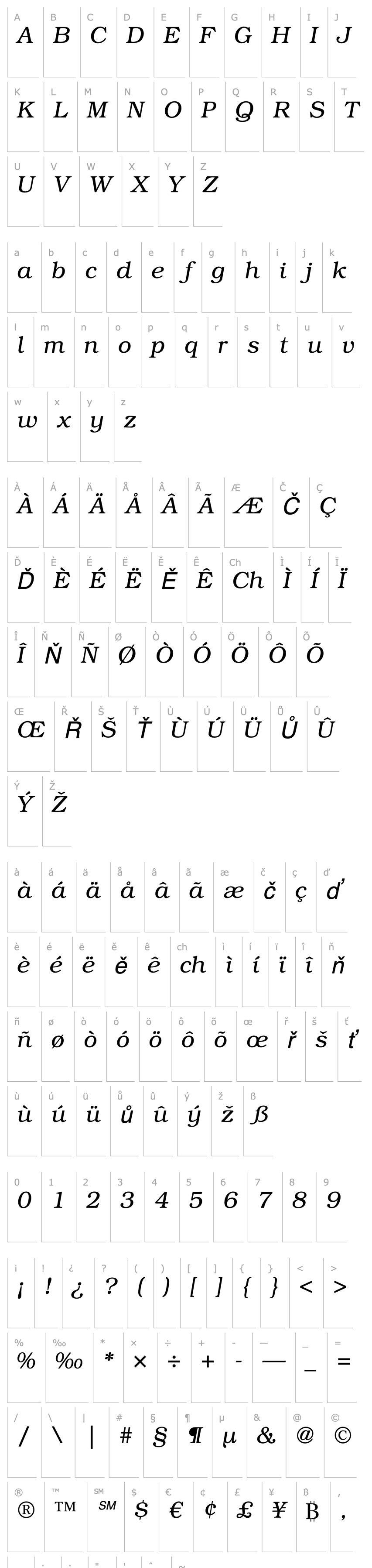 Přehled ITC Bookman LT Light Italic