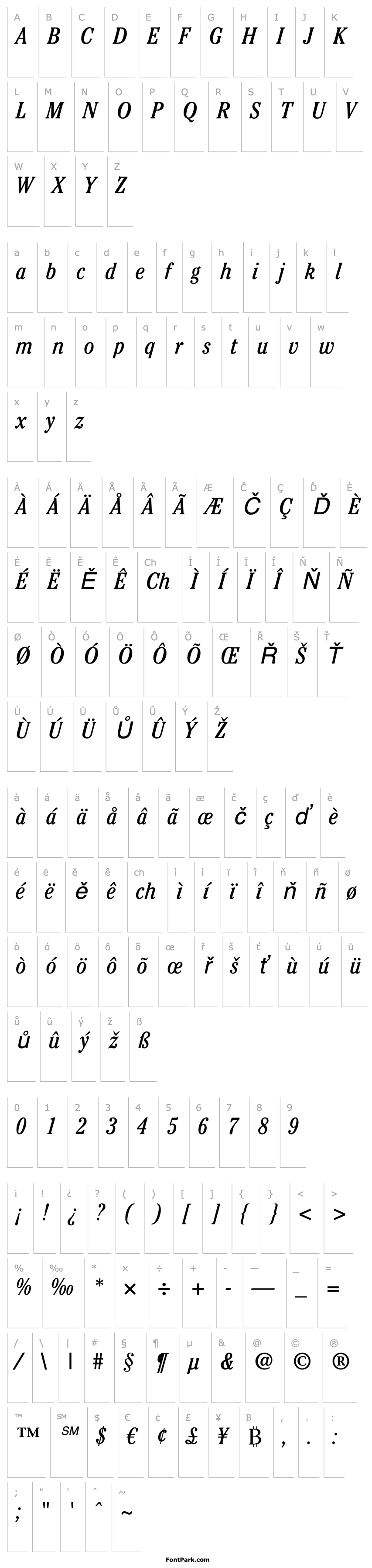 Přehled ITC Cheltenham LT Book Condensed Italic