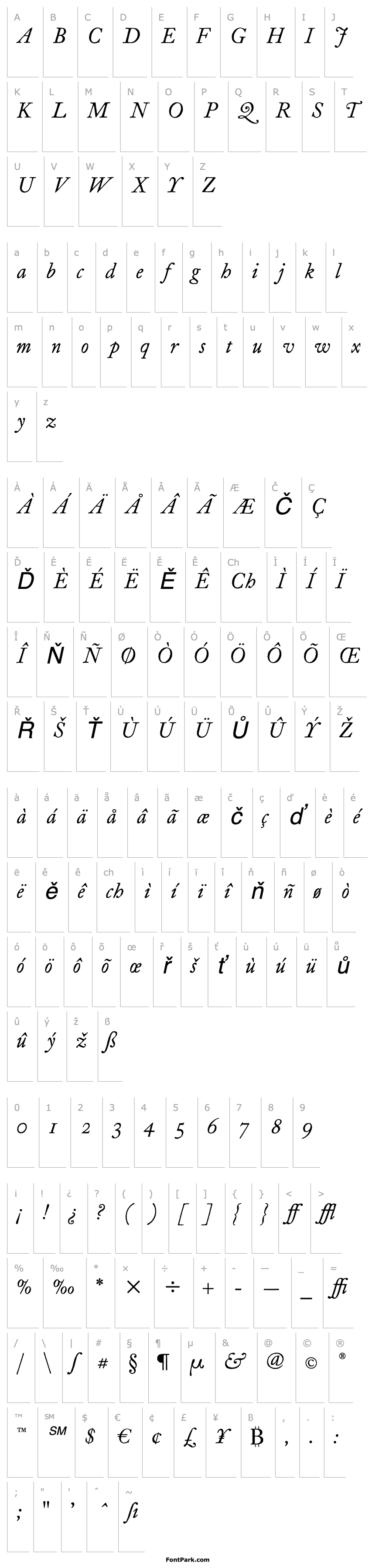 Overview ITC Founders Caslon 12 Italic