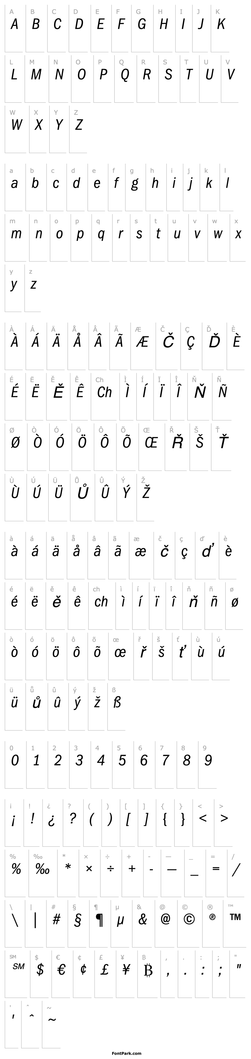 Přehled ITC Franklin Gothic LT Book Condensed Italic