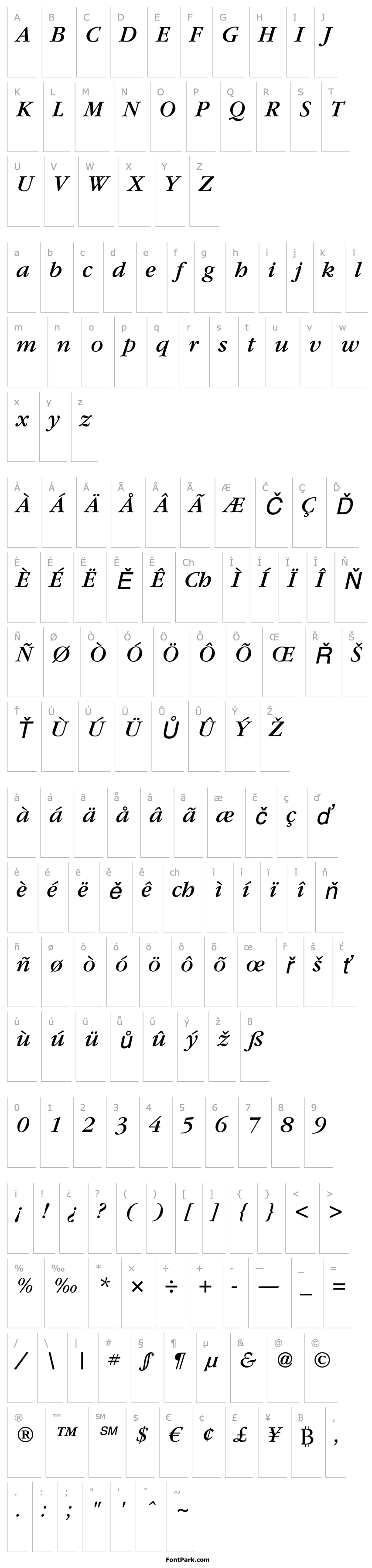 Overview ITC Garamond LT Book Italic