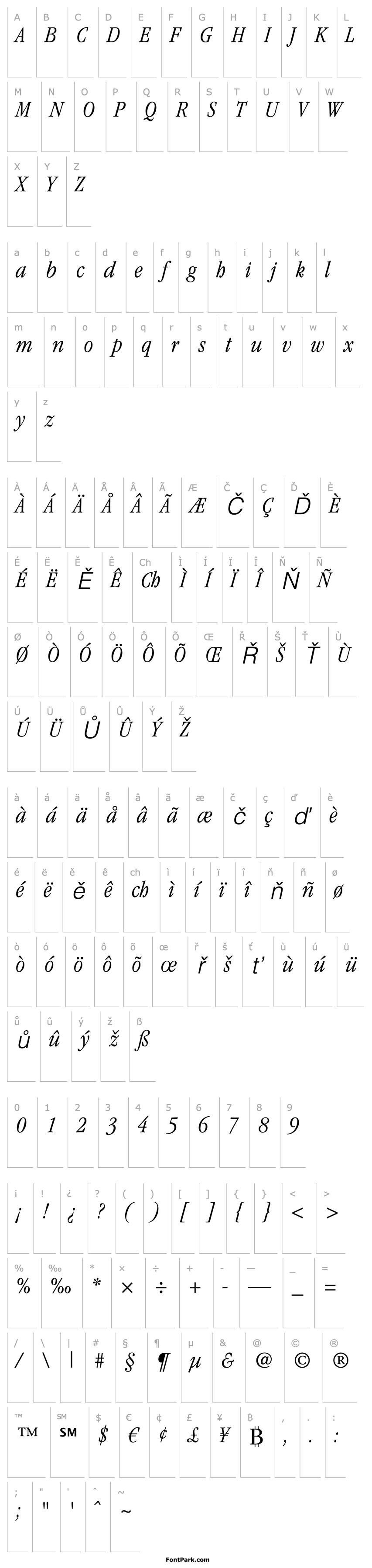 Overview ITC Garamond LT Light Condensed Italic