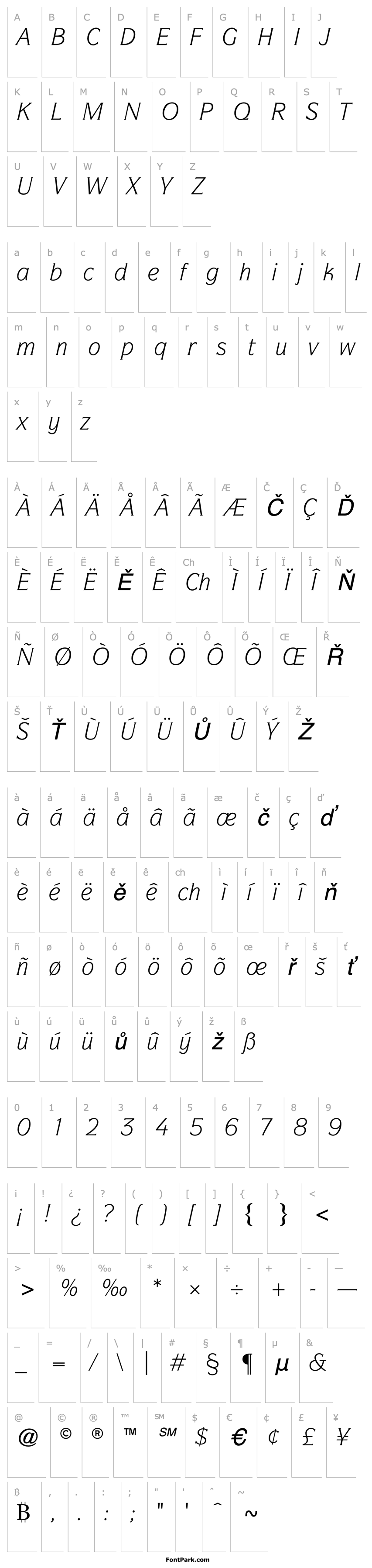 Přehled ITC Symbol Book Italic