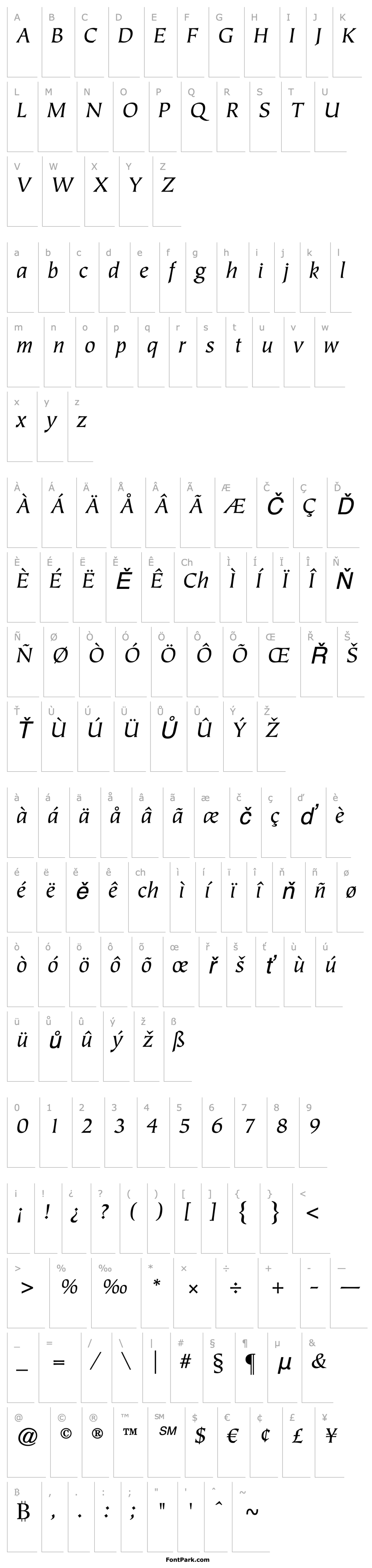 Overview ITC Tiepolo LT Book Italic