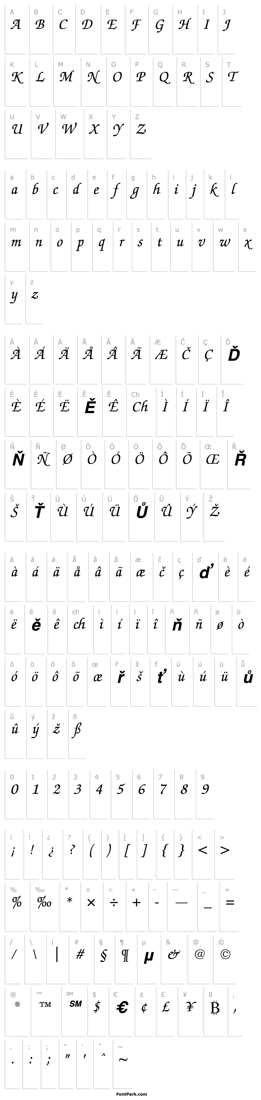 Přehled ITC Zapf Chancery S Medium Italic