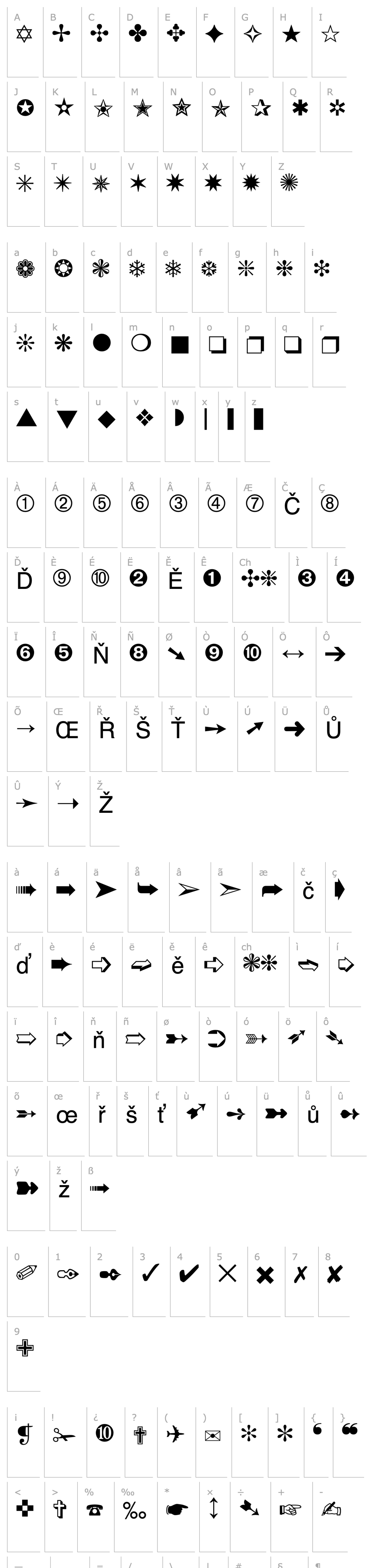 Overview ITC Zapf Dingbats SWA