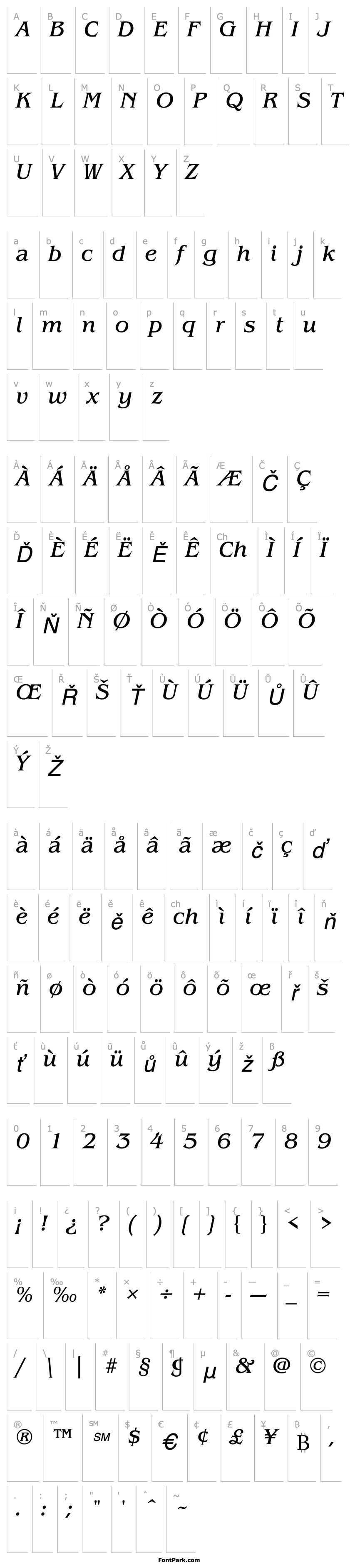 Přehled ITCBenguiat-Book Italic