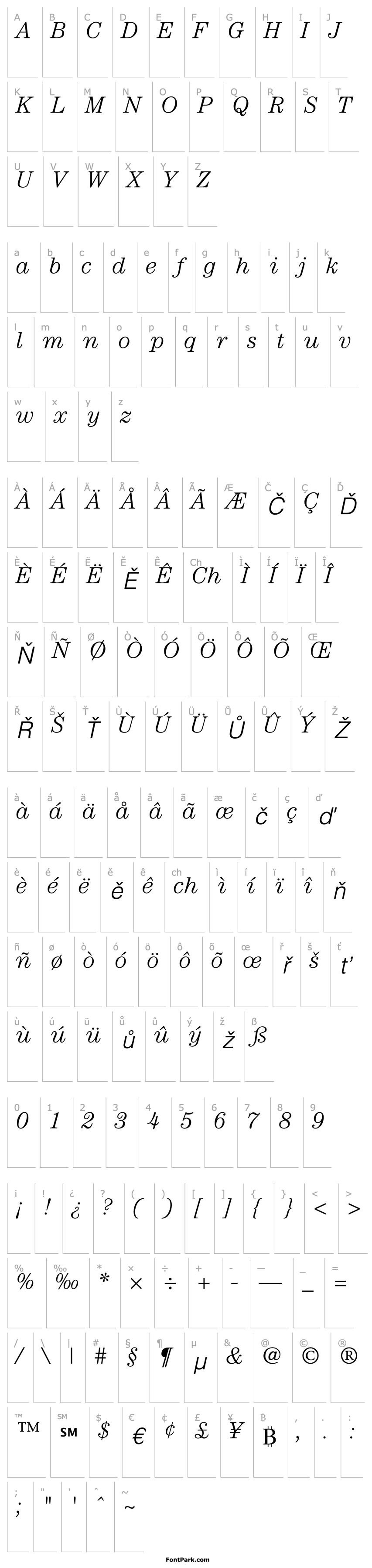 Overview ITCCentury-Light Italic