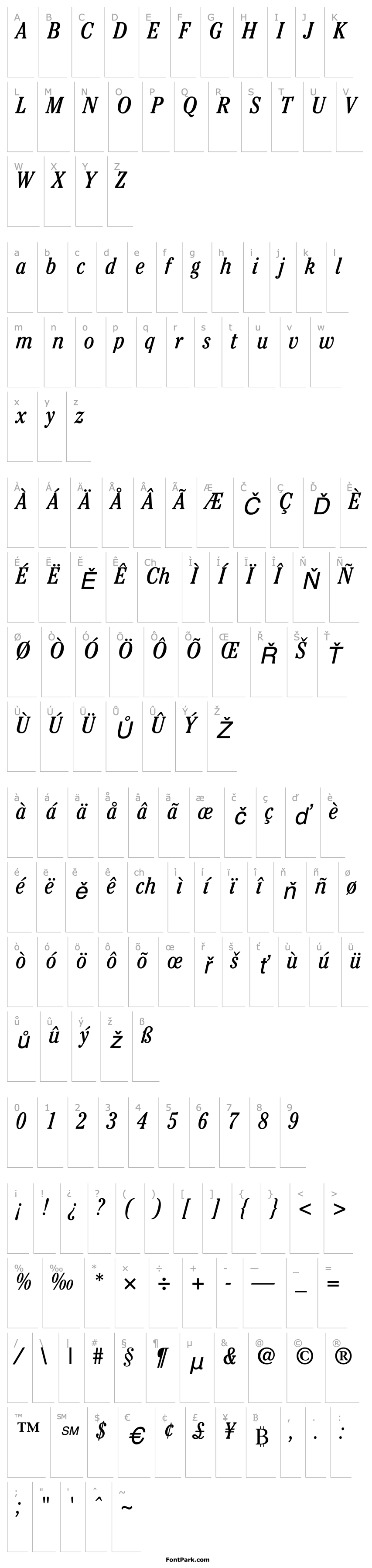 Přehled ITCCheltenham-CondensedBook Italic