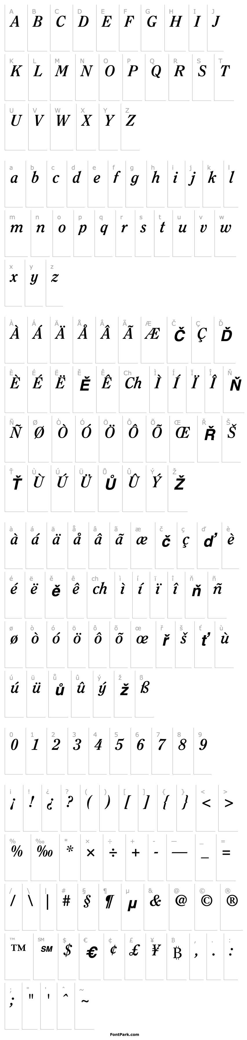 Přehled ITCClearface-Bold Italic