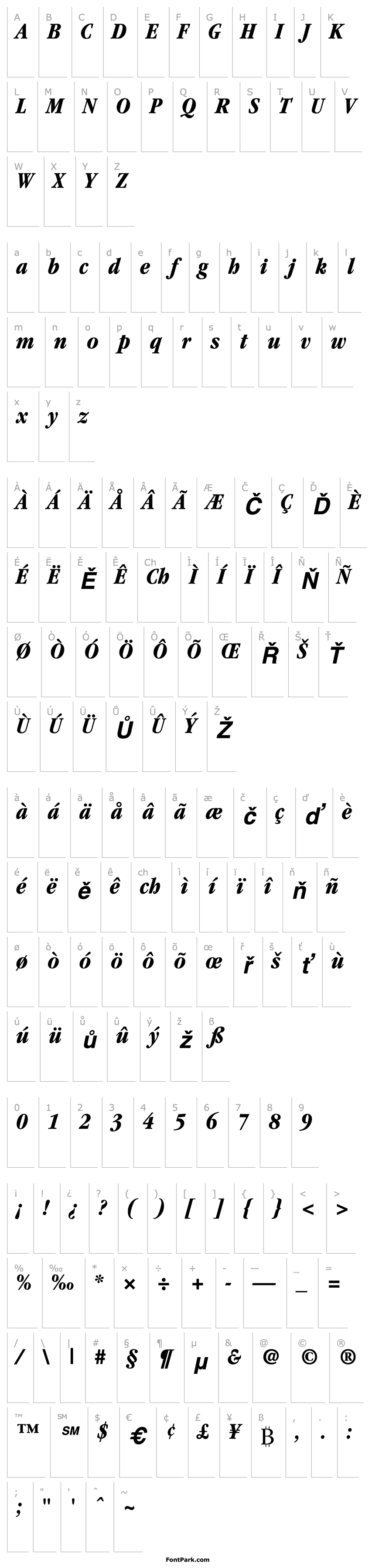 Overview ITCGaramond-Condensed Bold Italic