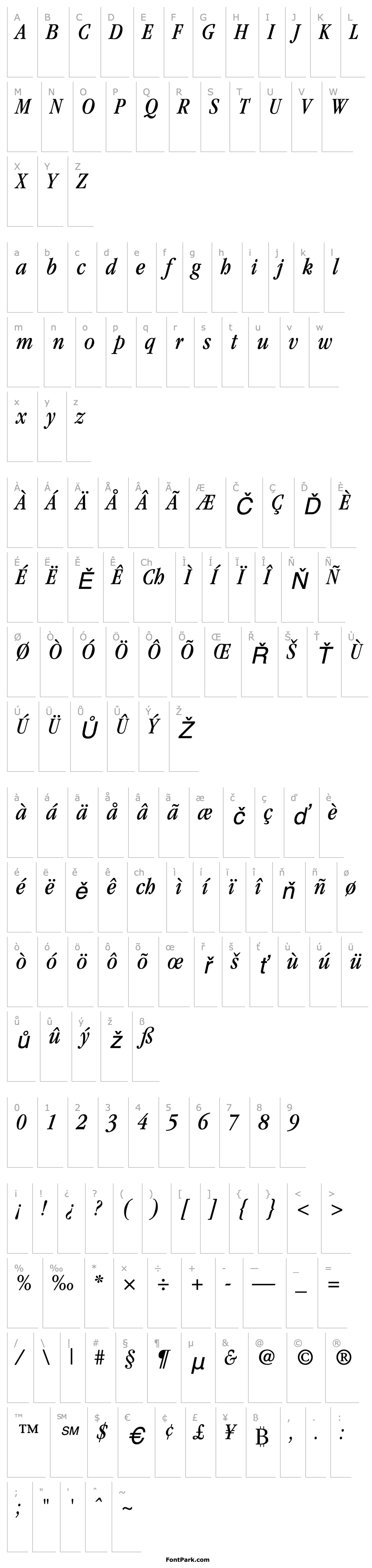 Overview ITCGaramond-CondensedBook Italic