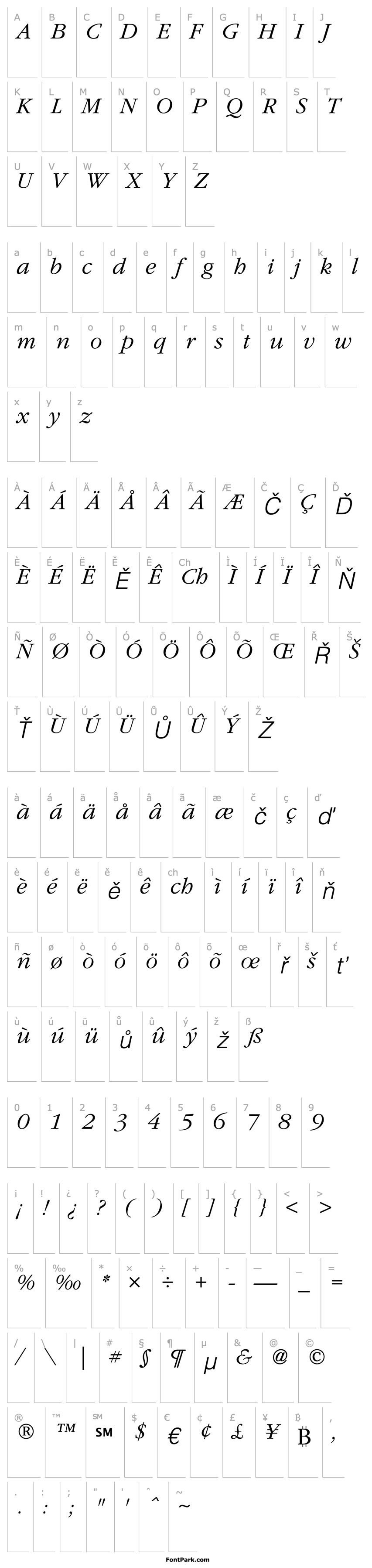 Přehled ITCGaramond-Light Italic