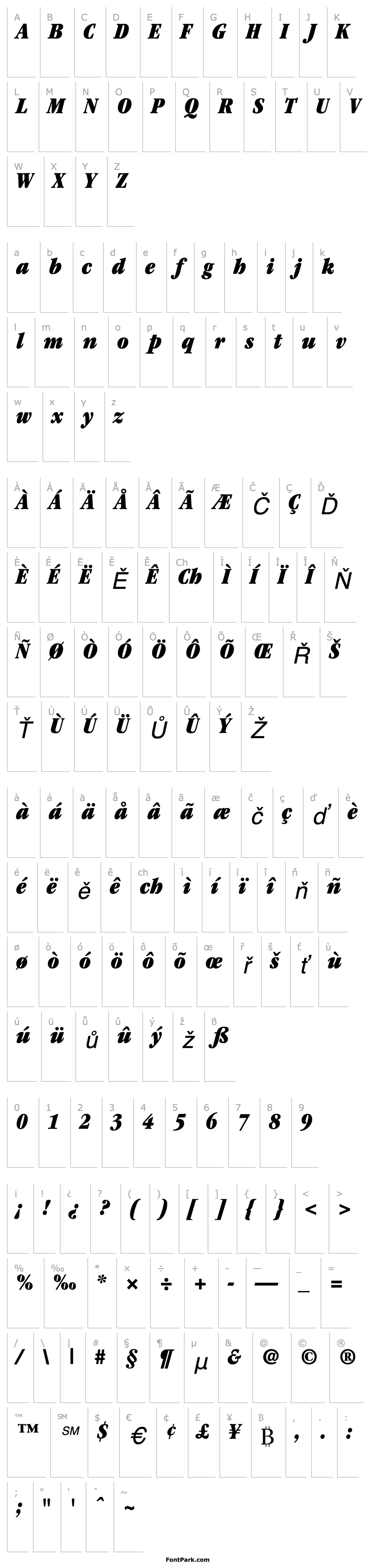 Overview ITCGaramond-UltraCondensed Italic