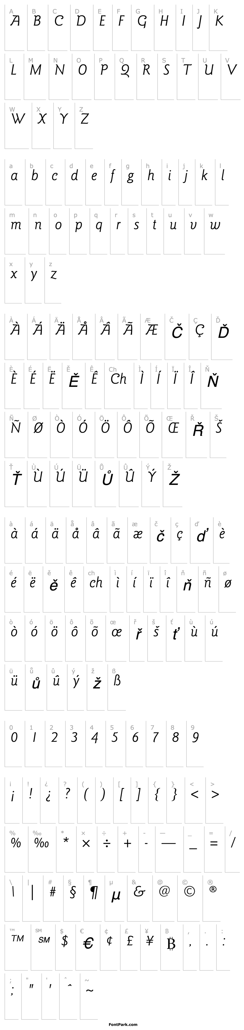 Přehled ITCGoudySans-Book Italic