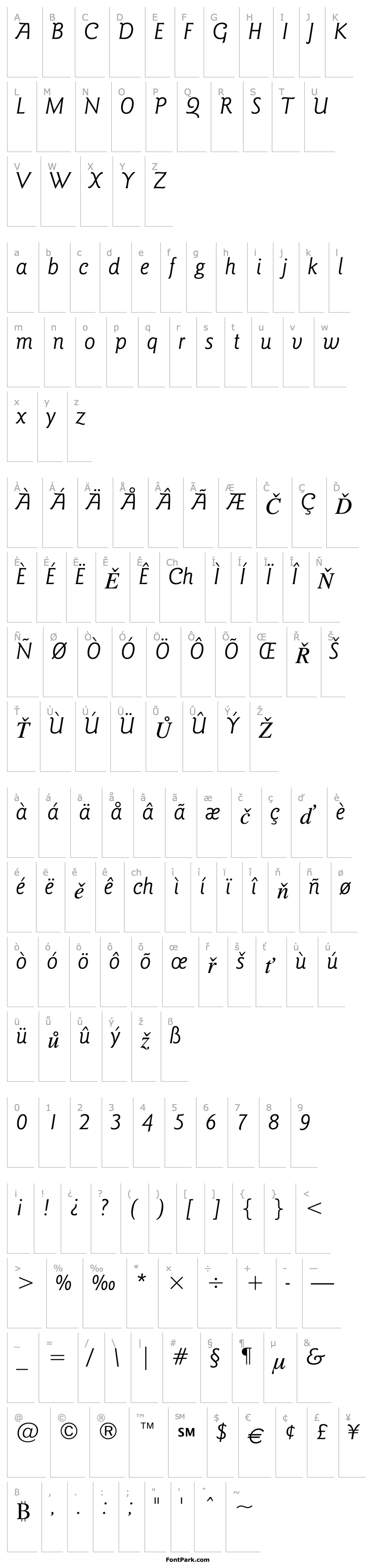 Přehled ITCGoudySans-LightItalic