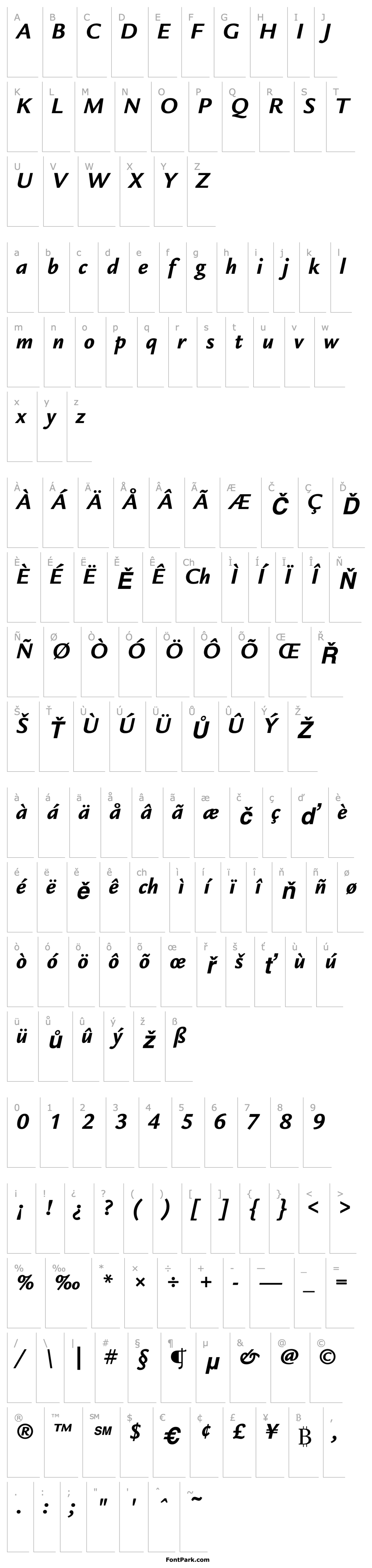 Přehled ITCLegacySans-Bold Italic