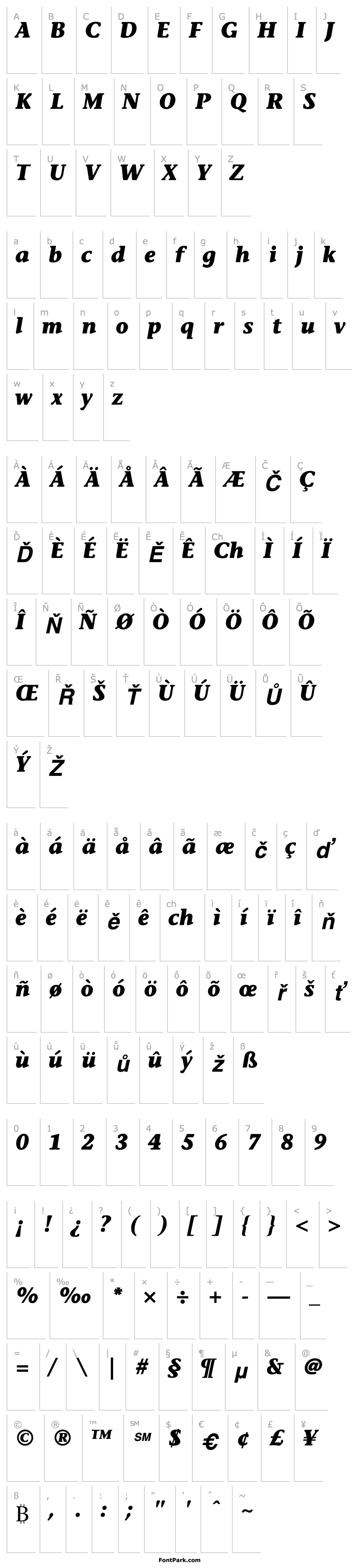 Přehled ITCStoneInformal-Bold Italic