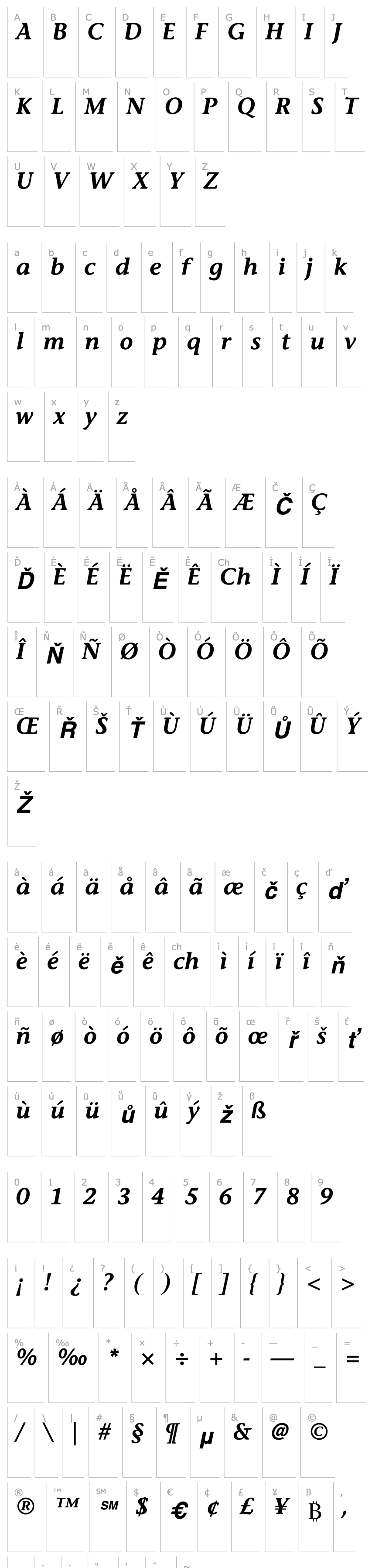 Přehled ITCStoneInformal-SemiBold Italic