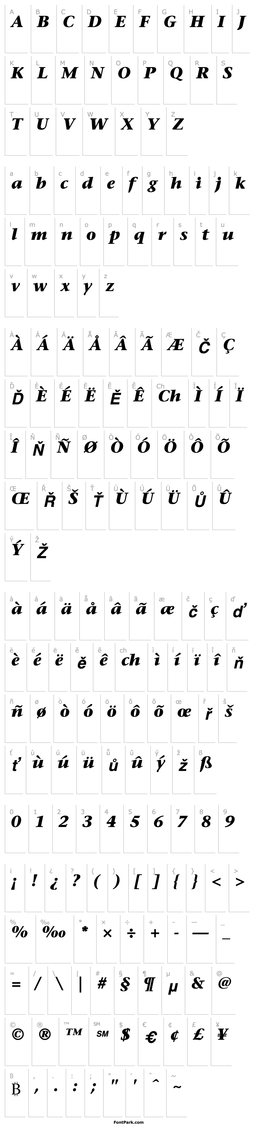 Přehled ITCStoneSerif-Bold Italic