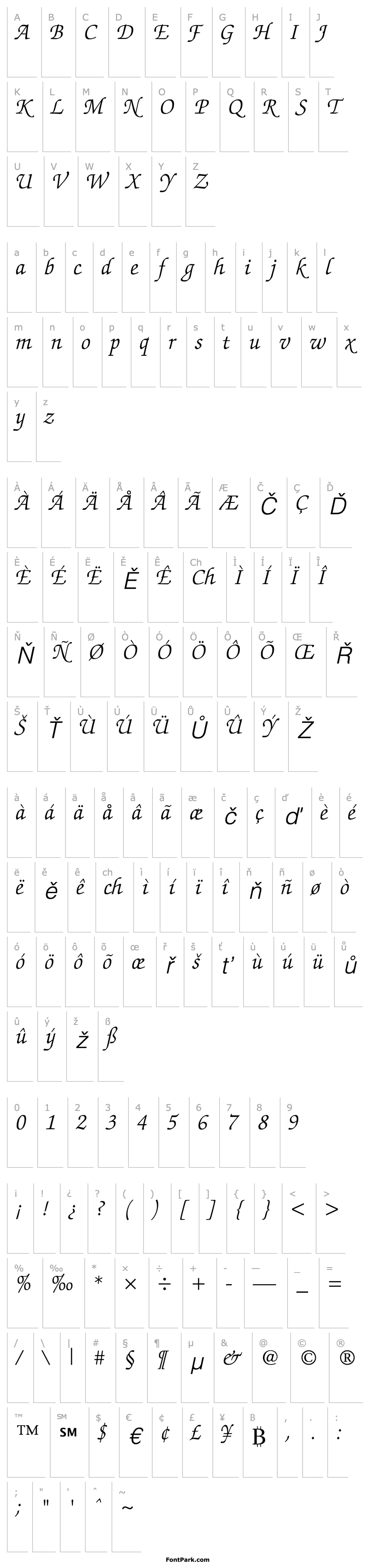 Přehled ITCZapfChancery-Light Italic