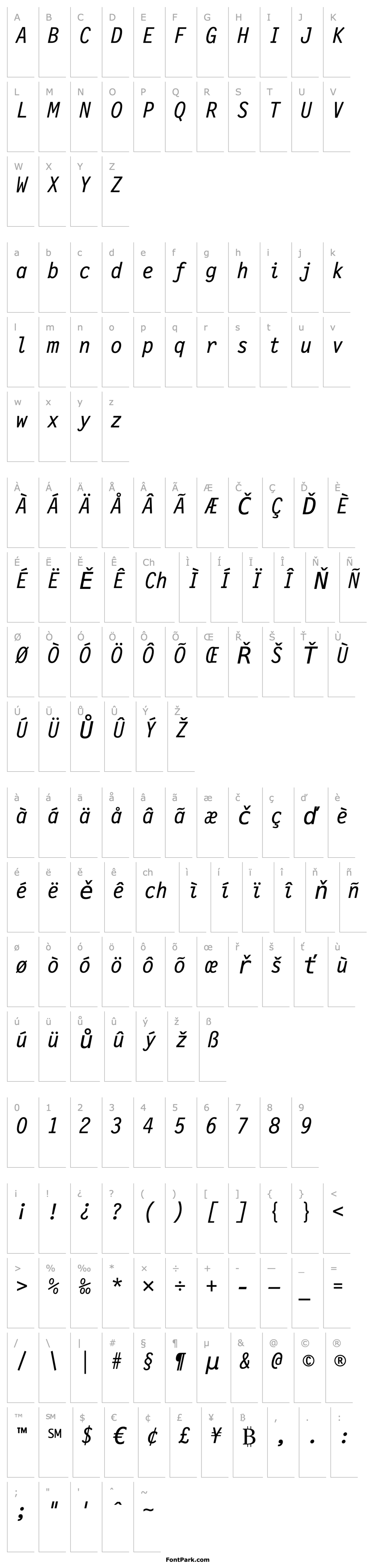 Přehled LetterGothic12PitchBT-Italic