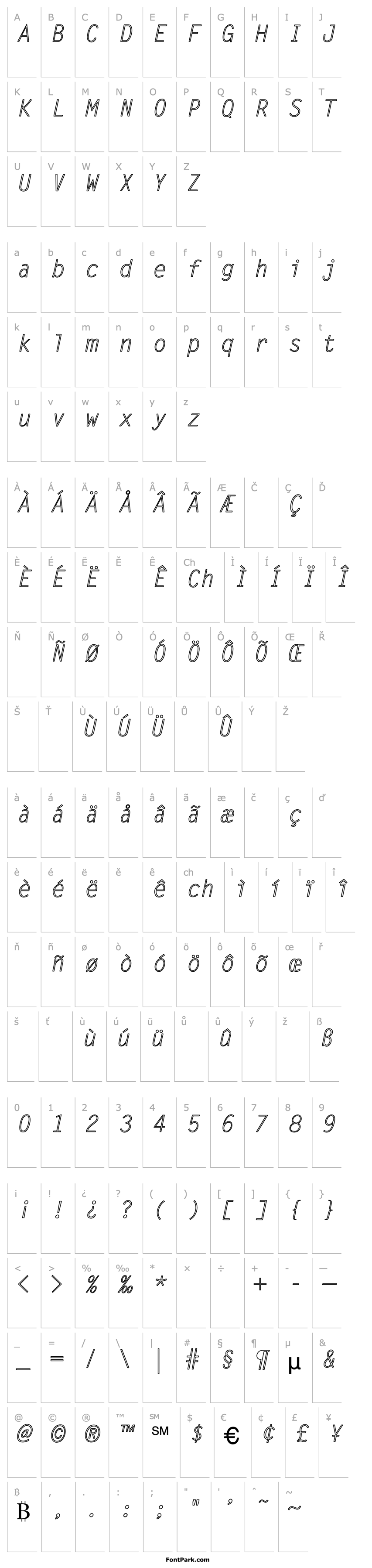 Přehled LetterGothic-Italic Hollow