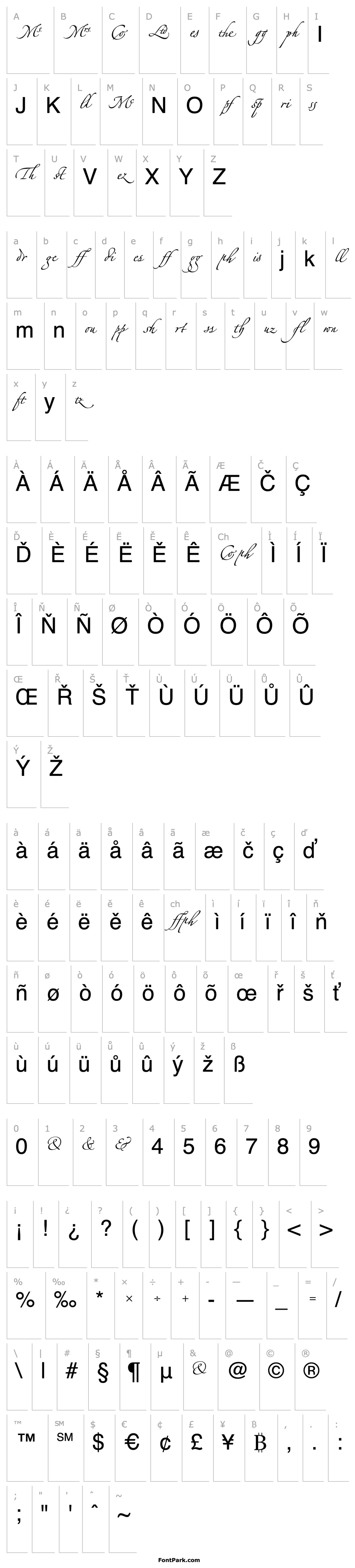 Přehled LinotypeZapfino Ligature