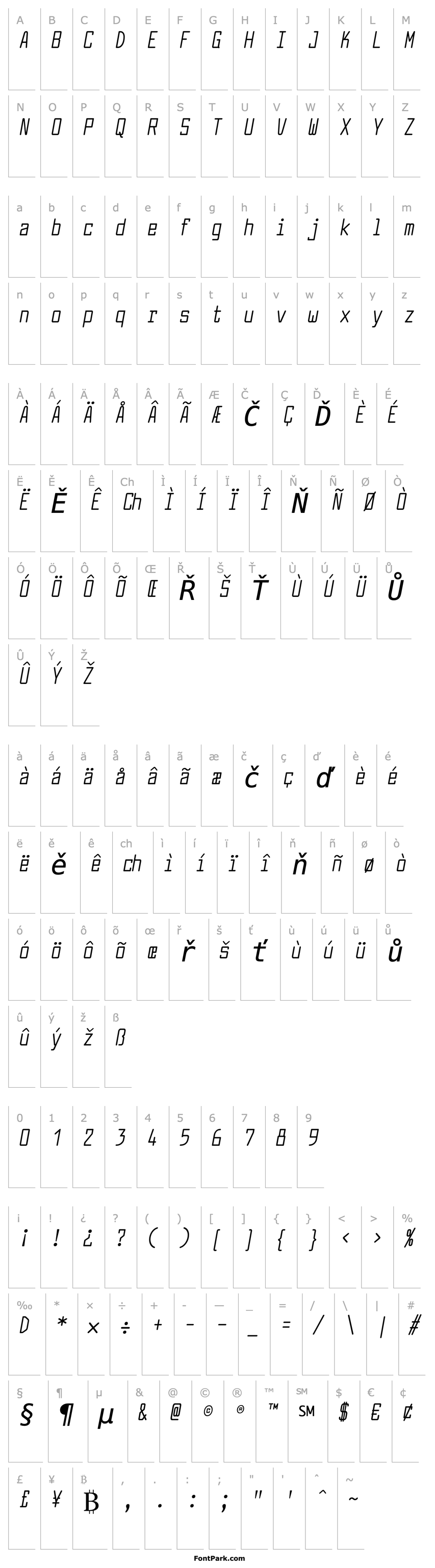 Přehled Larabiefont Compressed Italic