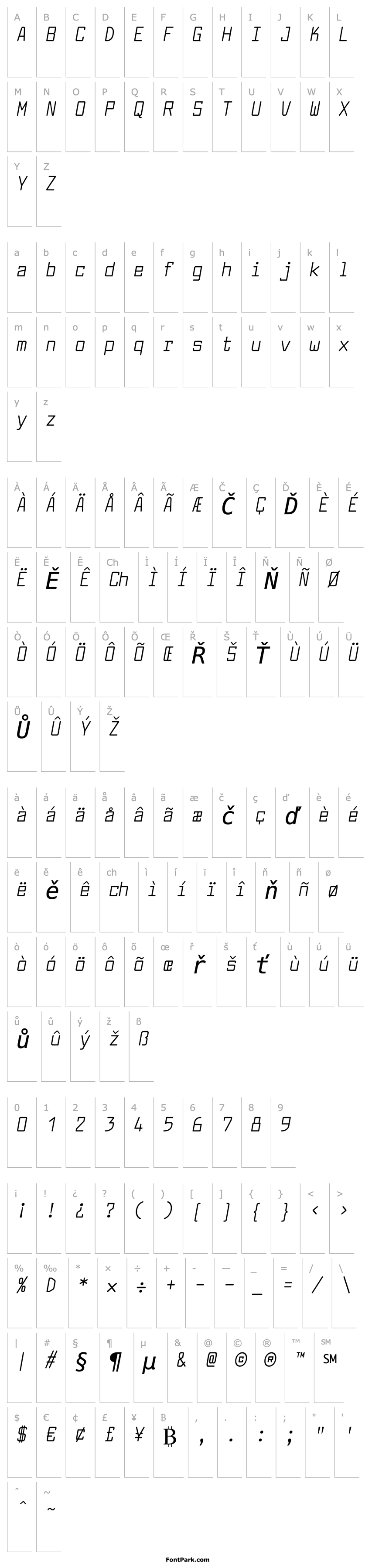 Overview Larabiefont Condensed Italic