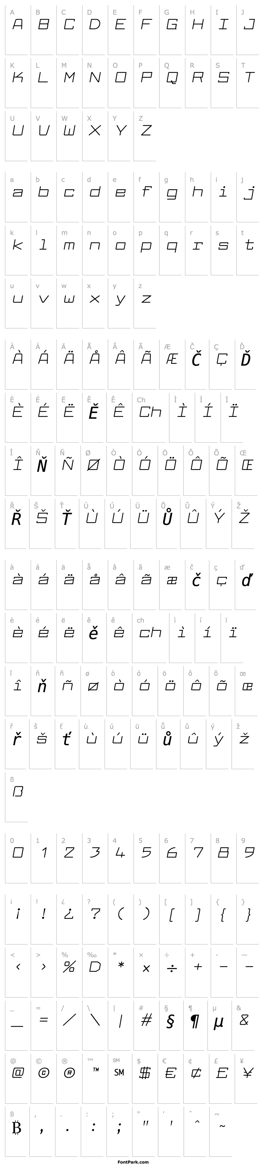 Přehled Larabiefont Extended Italic