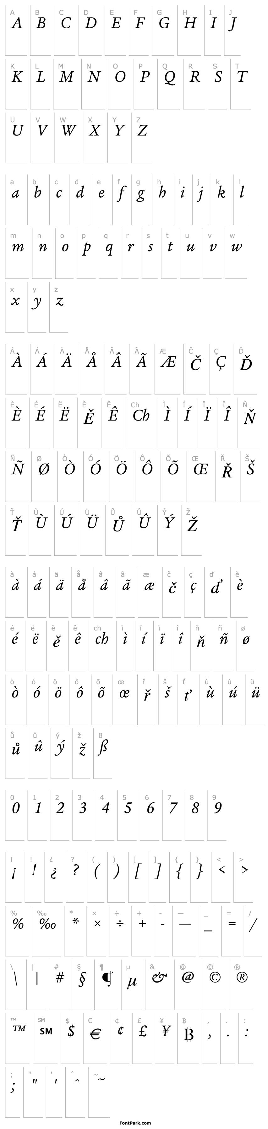 Přehled LegacySerifITC-BookItalic