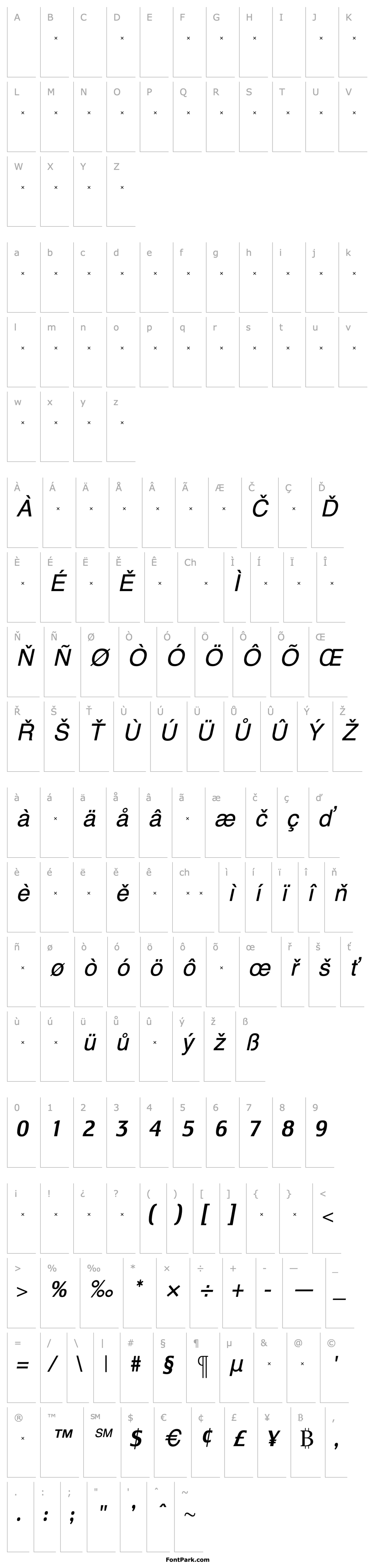 Přehled LesmoreMediumCondensedItalicTab