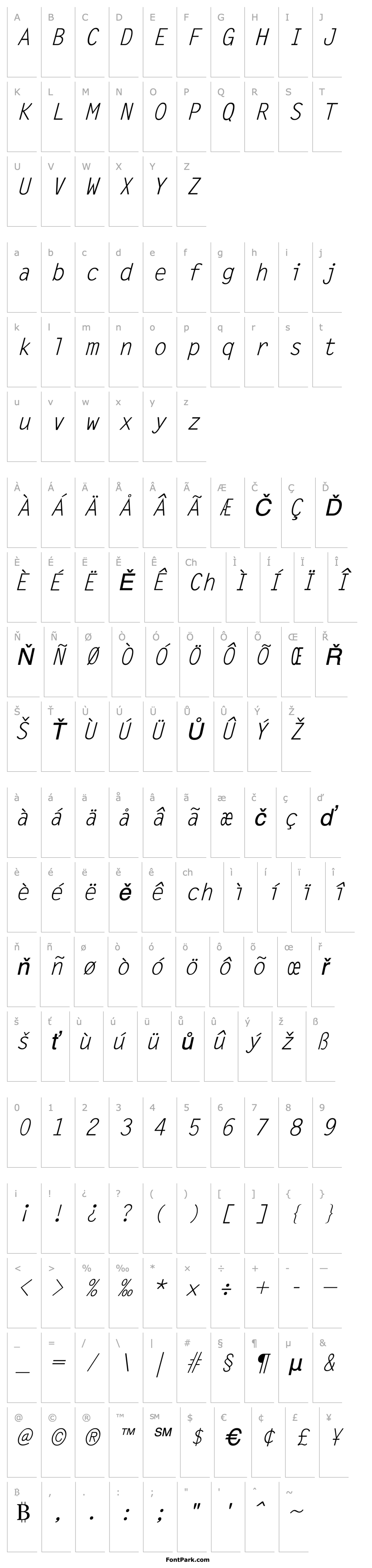 Přehled LetraSans Italic