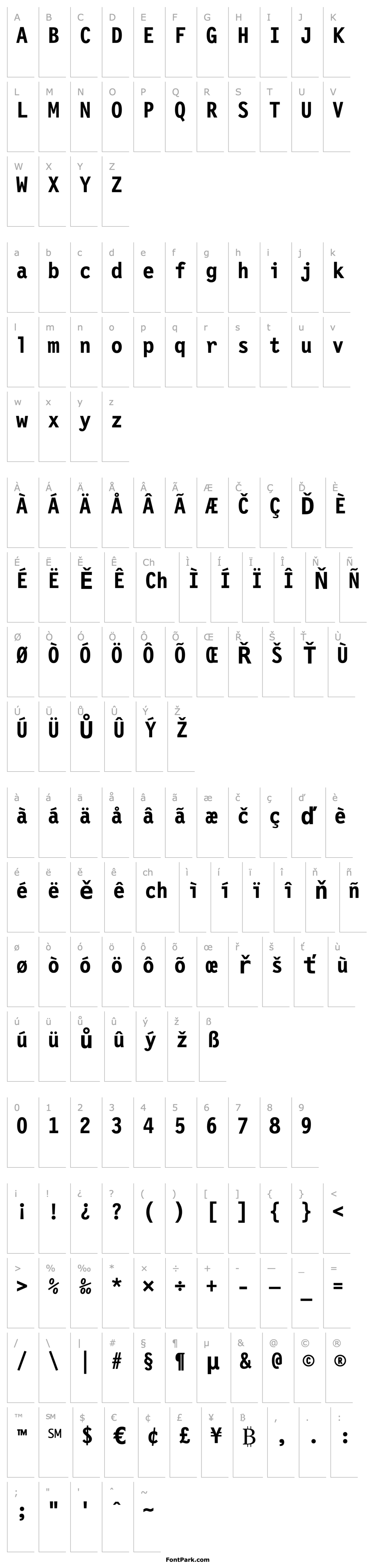 Přehled Letter Gothic 12 Pitch Bold BT