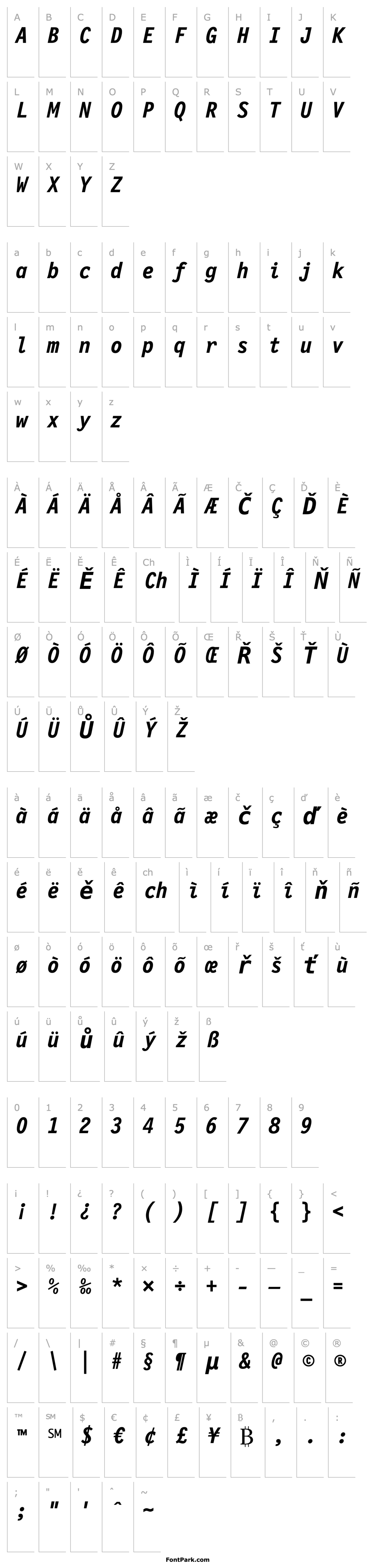 Přehled LetterGothic12PitchBT-BoldItal