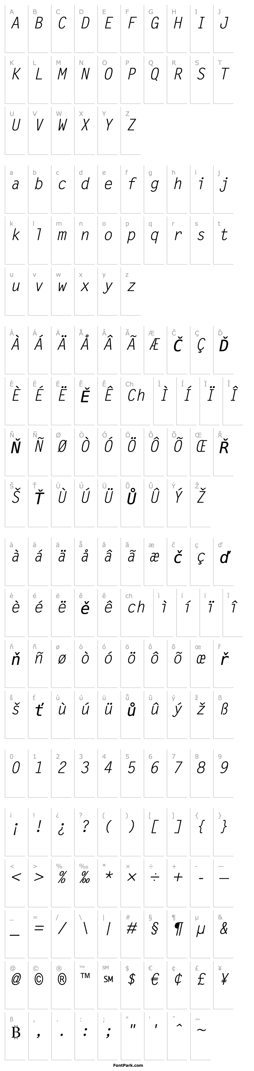 Přehled LetterGothicMTStd-Oblique