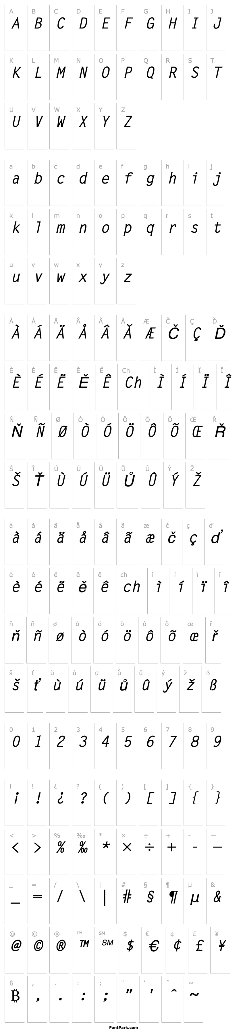 Přehled LetterGotLMed Italic