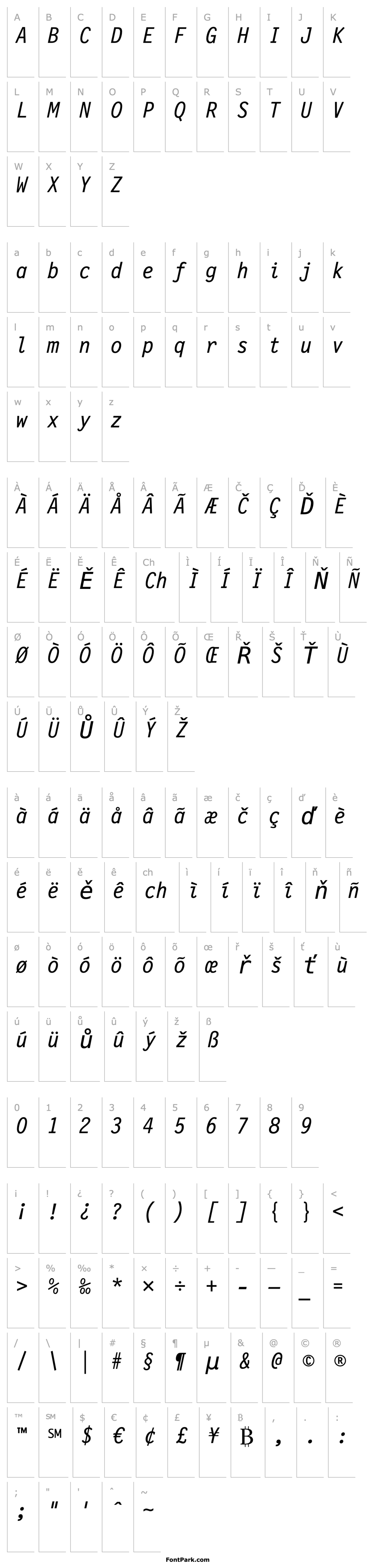 Přehled LettrGoth12 BT Italic