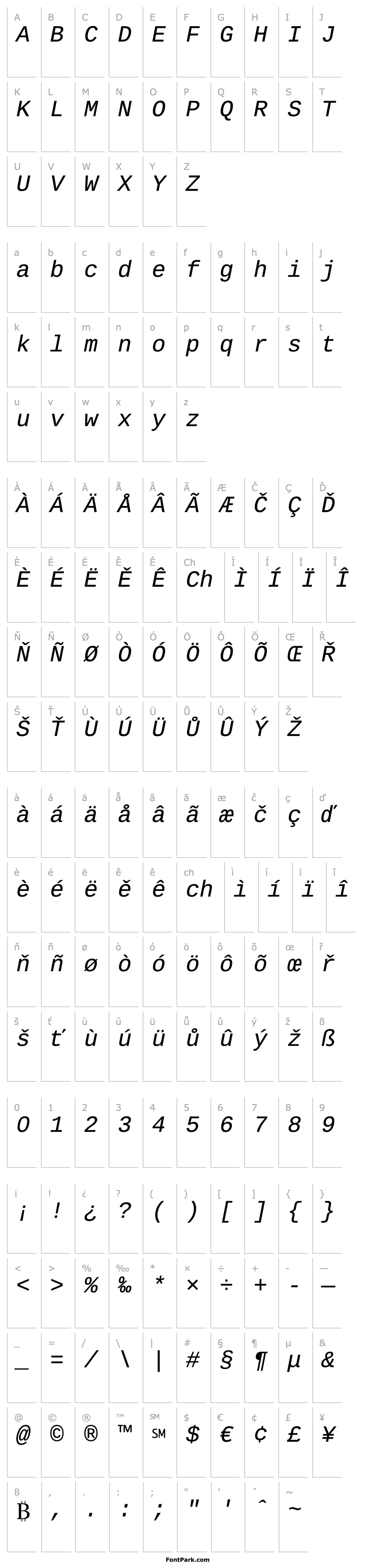 Overview Liberation Mono Italic